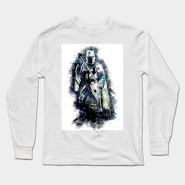 Templar Knight The crusader / abstract warrior watercolor portrait Long Sleeve T-Shirt by Naumovski